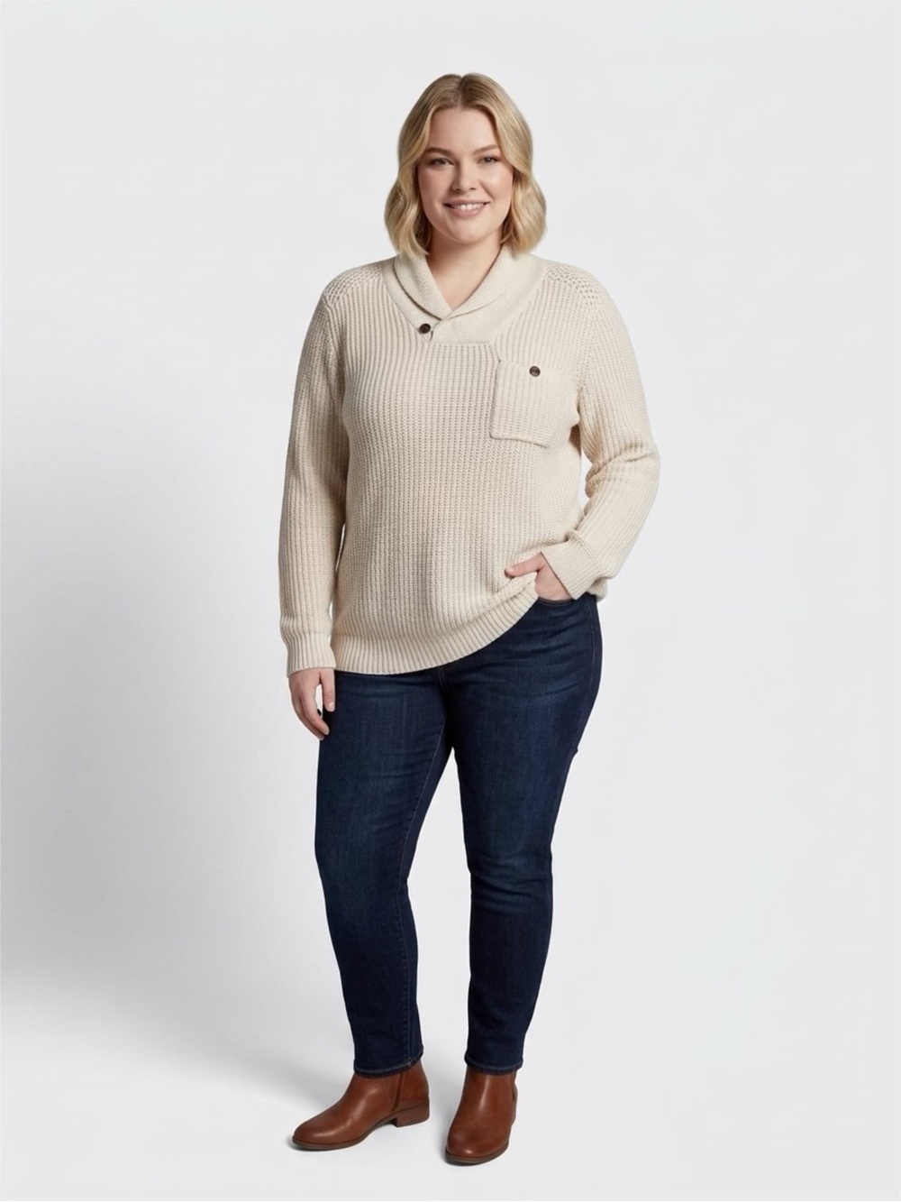 Banana Republic Cream Shawl Collar Button-Pocket Sweater